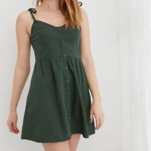 Aerie Linen Blend Corset Mini Dress in Sycamore Green Size Medium
